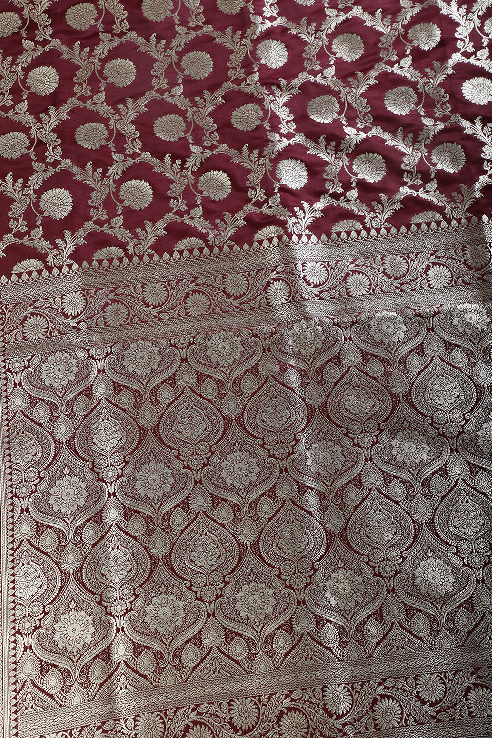 Dark Scarlet Zari Woven Banarasi Silk Saree