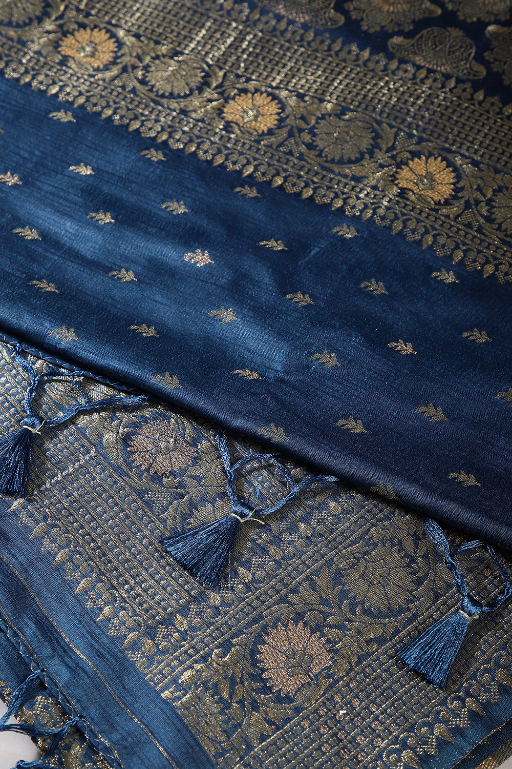 Dark Navy Color Raw Silk Woven Saree