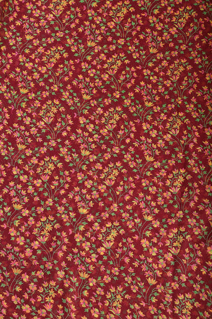 Wine Color Chiffon Floral Zari Border Printed Saree