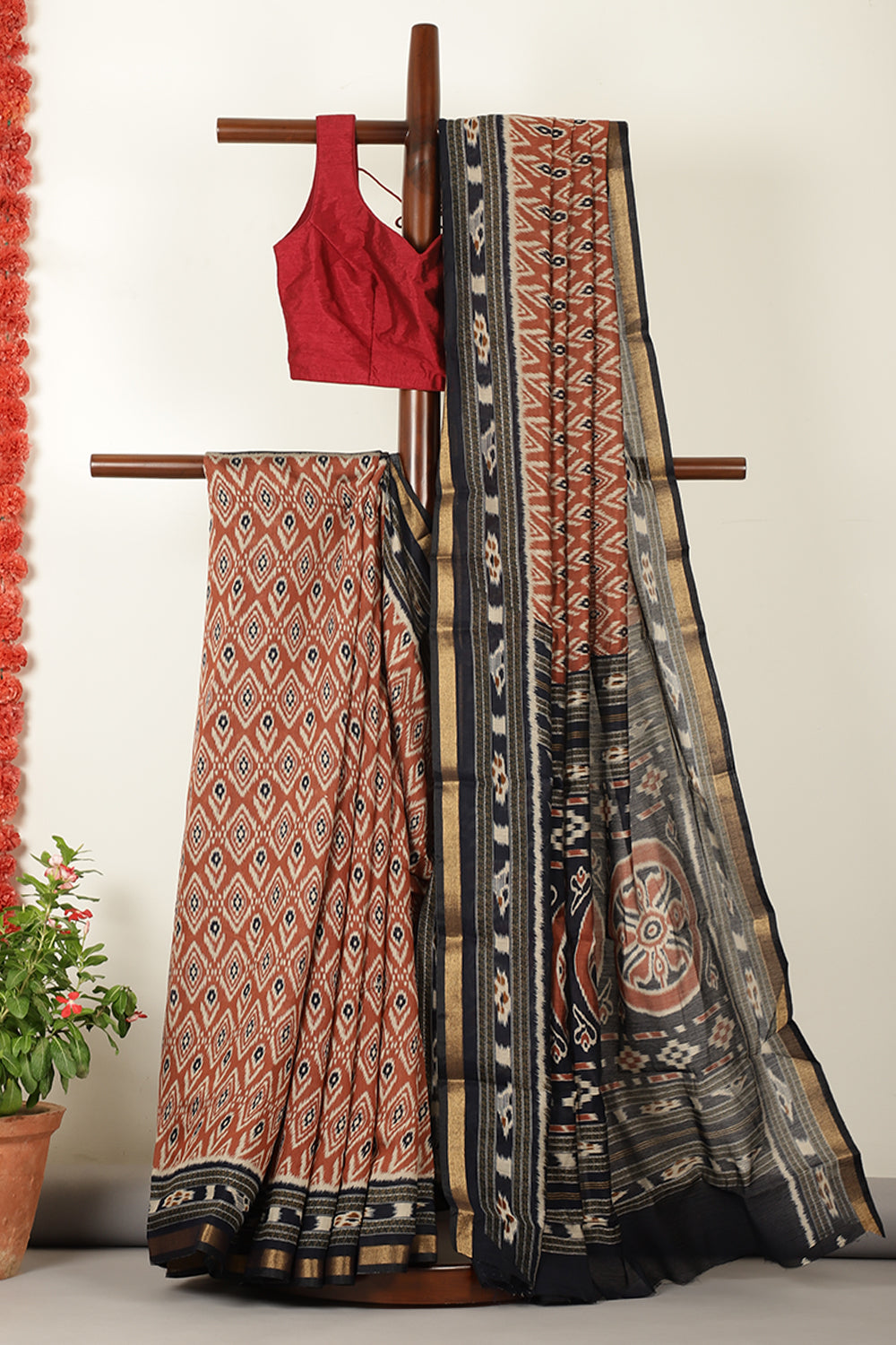 Light Brown Ikkat Printed Cotton Saree