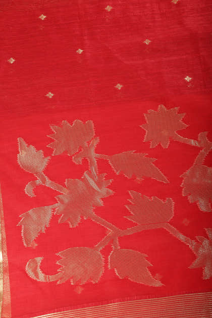 Red Tussar Silk Floral Zari Woven Saree