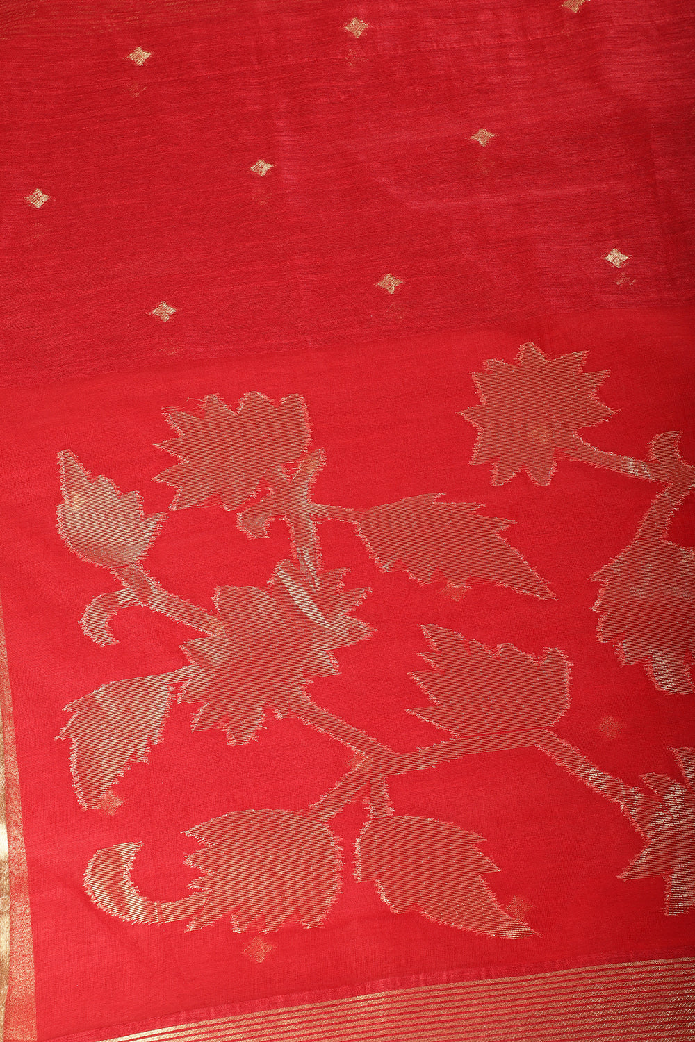 Red Tussar Silk Floral Zari Woven Saree