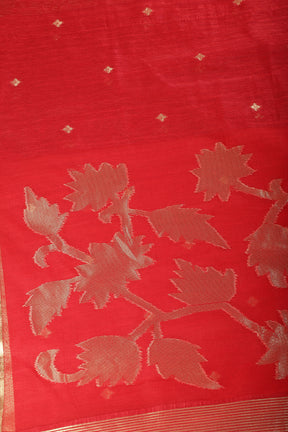 Red Tussar Silk Floral Zari Woven Saree