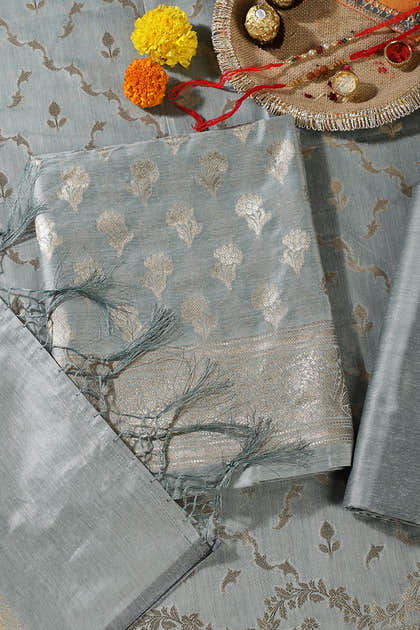 Sea Green Silk Zari Woven Unstitched Suit Material