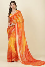 Orange Georgette Leheriya Printed Saree