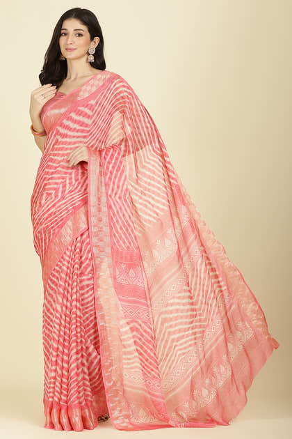 Pink Color Chiffon Leheriya Printed Saree