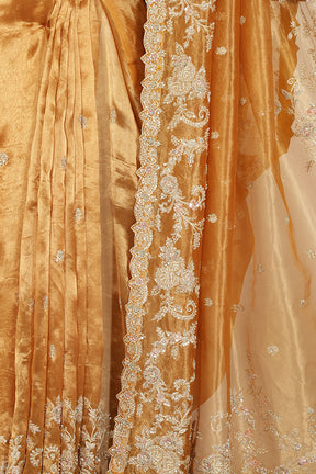 Mustard Gold Color Pure Tissue Handloom Saree with Sequence & Zardozi Handwork