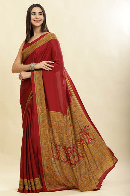 Maroon Crepe Printed Saree