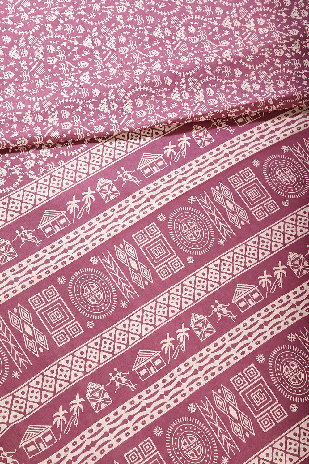 Dusty Mauve Color Cotton Folk Printed Saree