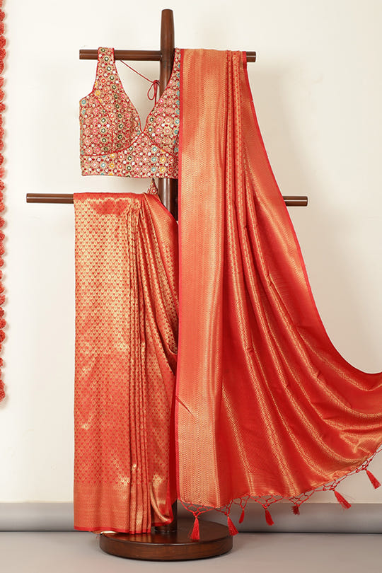 Red South Silk Zari Woven Saree