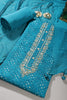 Teal Blue Cotton Neck Zardozi Embroidered & Shibori Printed Unstitched Suit Fabric