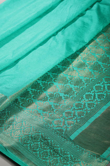 Greenish Teal Colour Silk Woven Saree