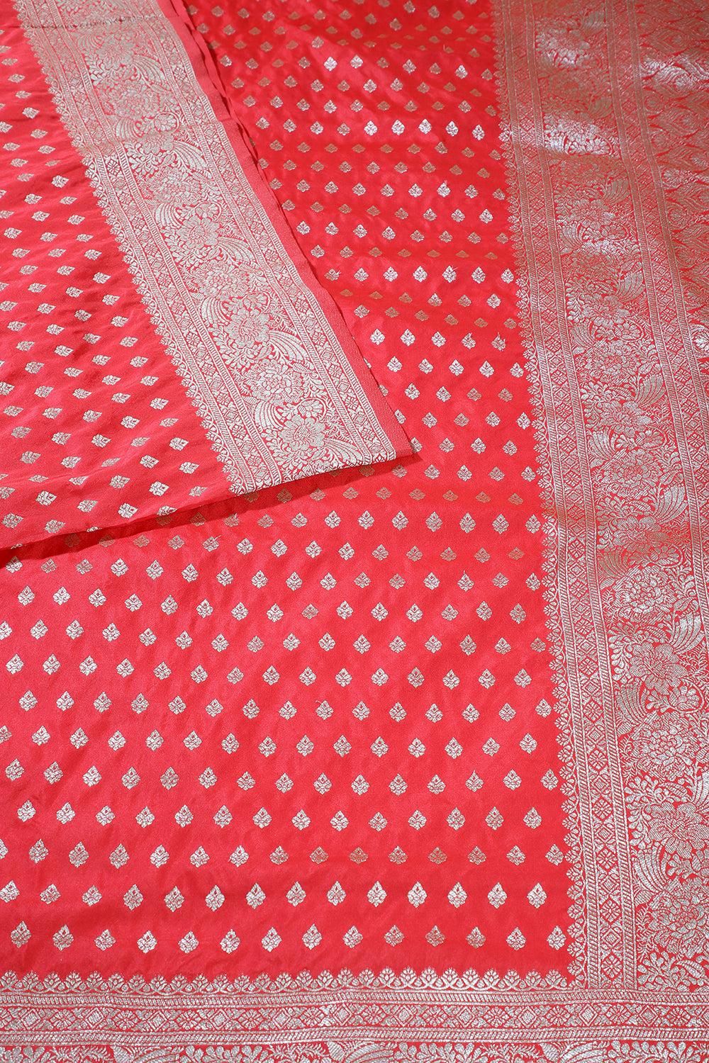Red Blue Silk Zari Buta Woven Saree