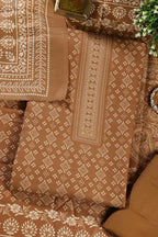 Mustard Printed Pashmina Unstitched Suit Fabric