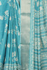 Turquoise Cotton Silk Block Printed Saree