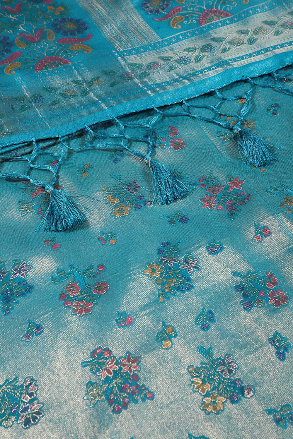 Teal Blue Color Silk Resham & Zari Weaving saree