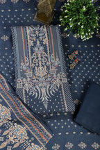Blue Mughal-Inspired Paisley Printed Spun  Unstitched Suits Fabric
