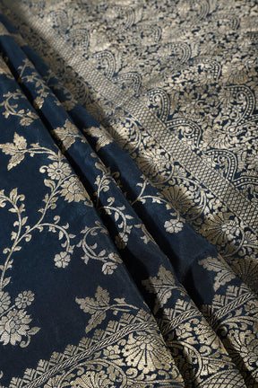 Navy Banarasi Silk Zari Floral Zaal Woven Saree