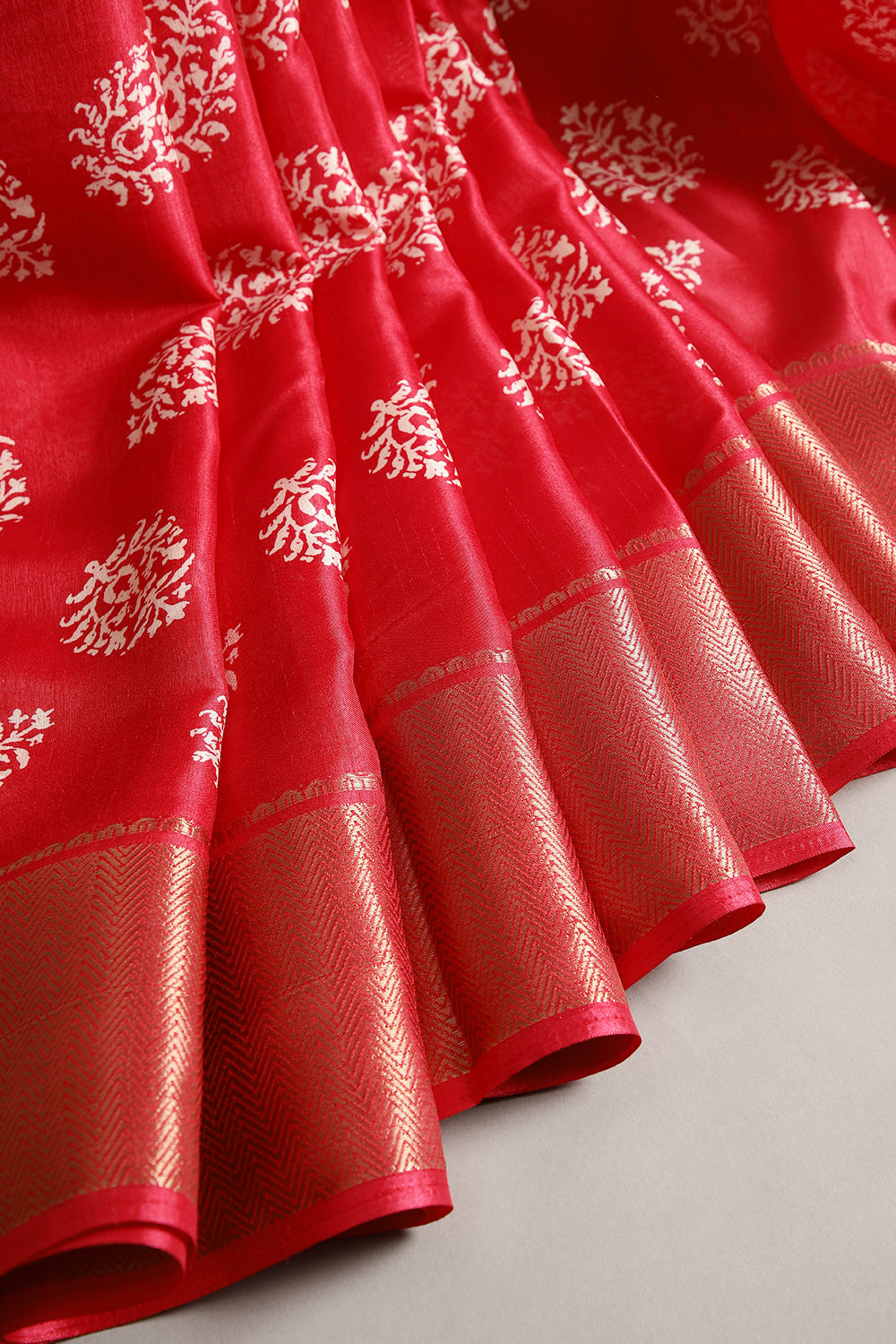 Venetian Red Color Block Printed Cotton Silk Saree