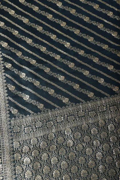 Navy Banarasi Woven Tussar Silk Saree