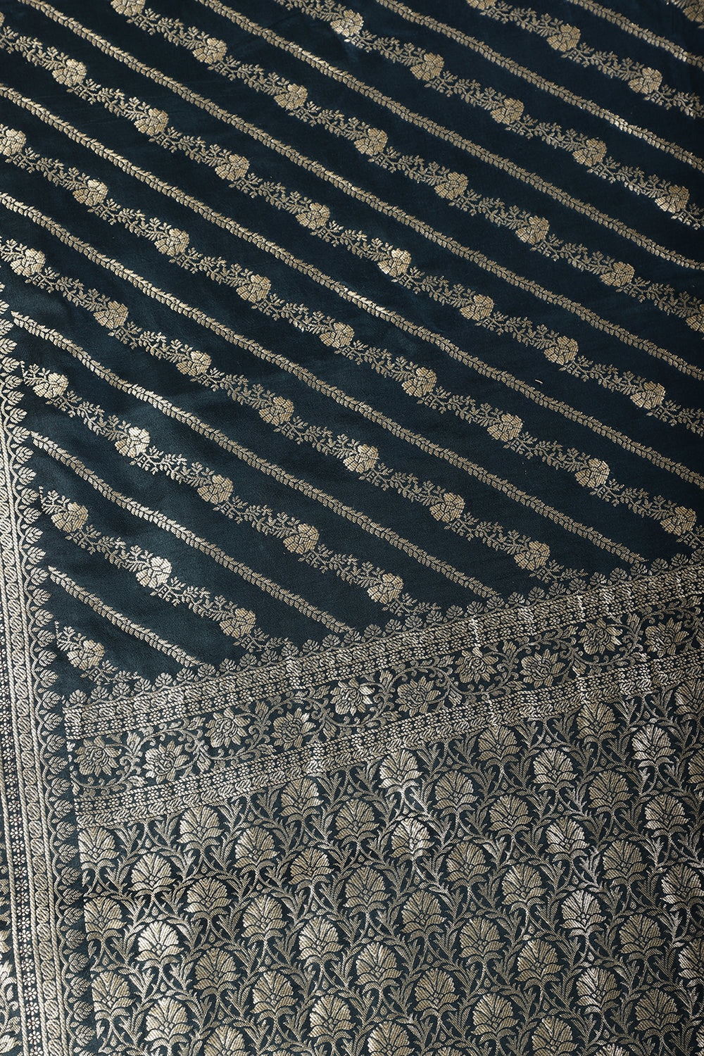 Navy Banarasi Woven Tussar Silk Saree