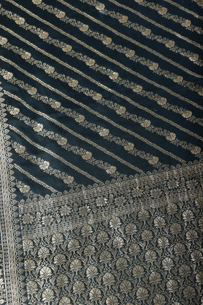 Navy Banarasi Woven Tussar Silk Saree