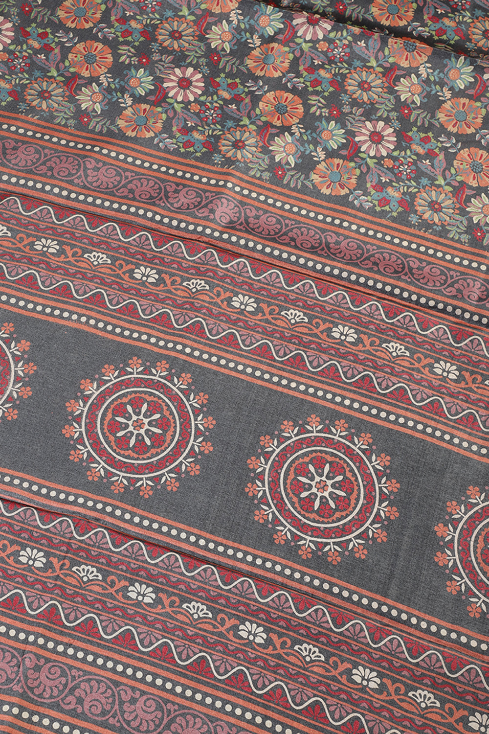 Grey Colour Floral Printed Cotton Silk Saree