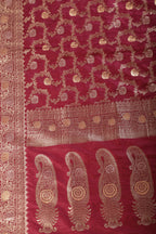 Dark Scarlet Silk Floral Zaal Woven Banarasi Saree