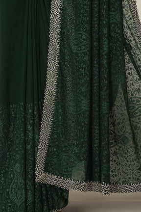 Bottle Green Georgette Resham Floral Jal Woven And Swarovski Work Saree
