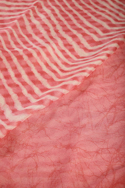 Coral Color Chiffon Leheriya Printed Saree