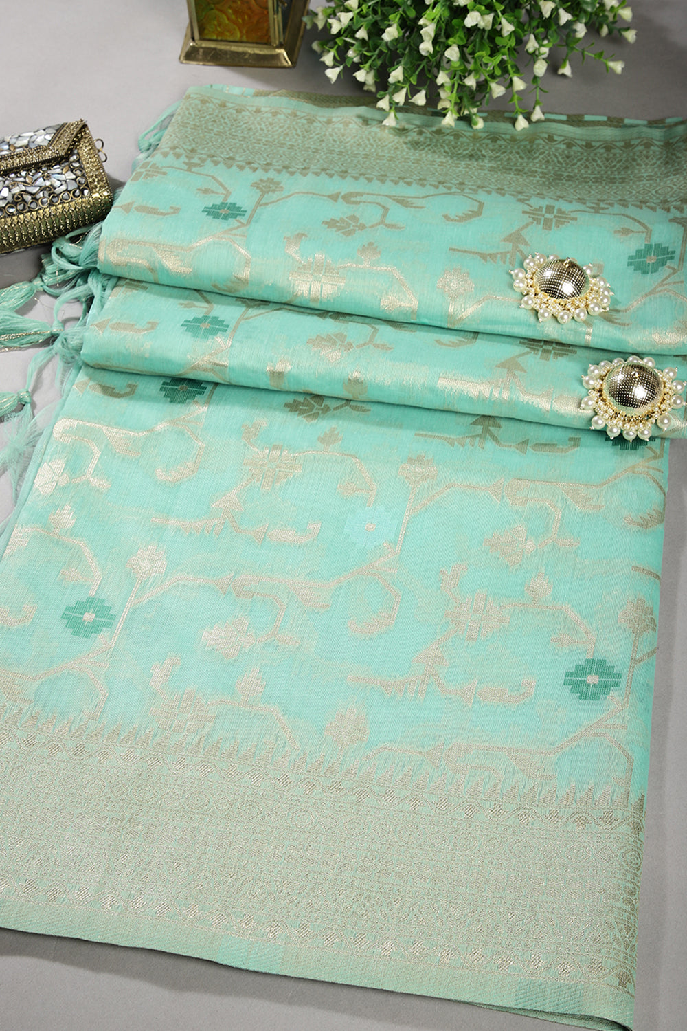 Turquoise Color Kota Woven Silk Saree