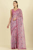 Muted Pink Organza Floral Printed And Lace Work Saree
