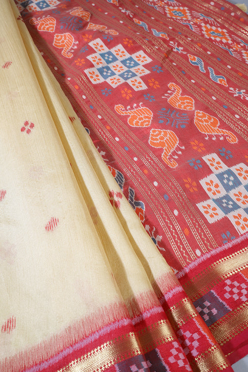 Beige Tussar Silk Reham Woven Saree