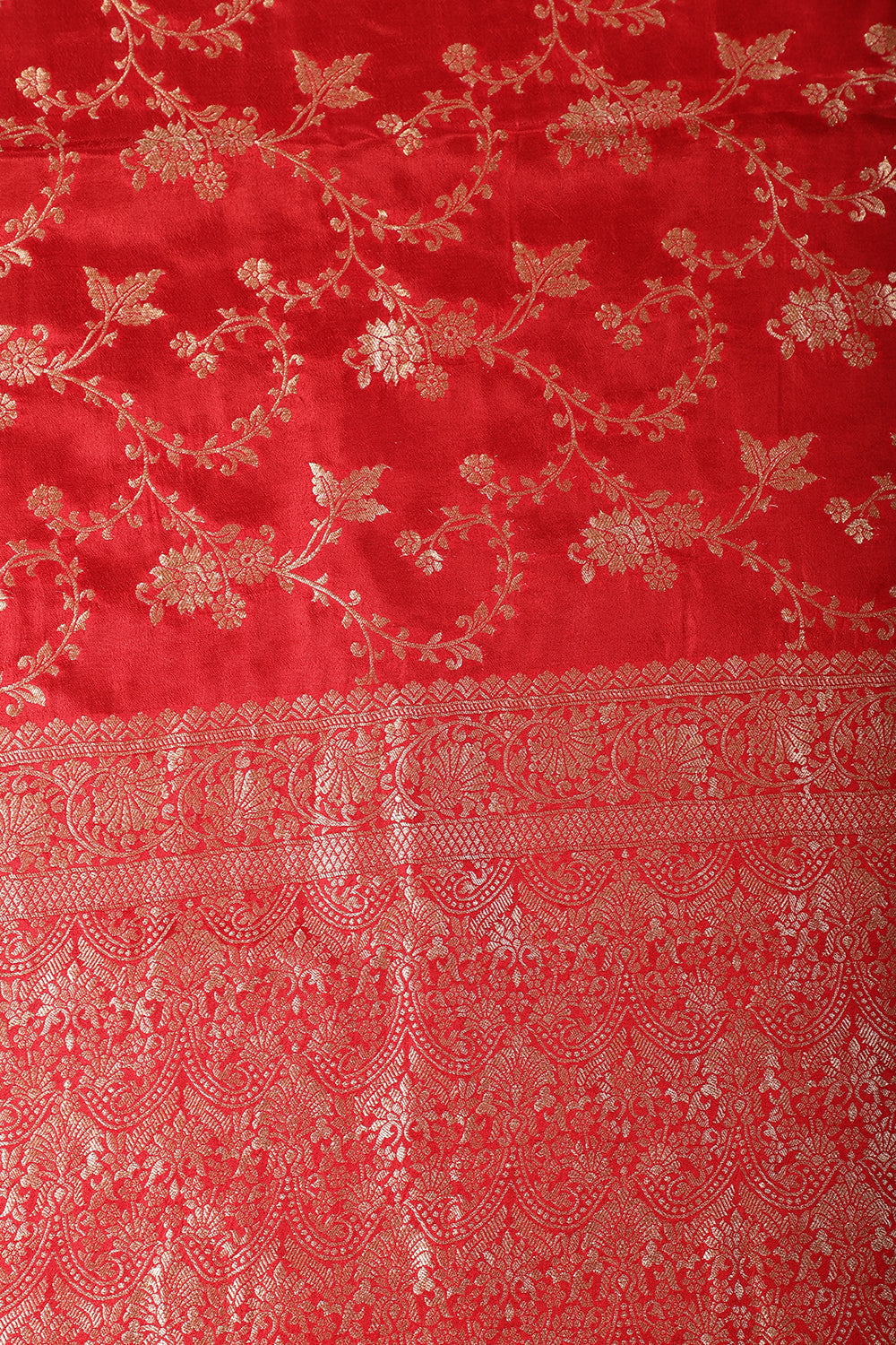 Red Banarasi Silk Zari Floral Zaal Woven Saree