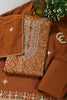 Brown Cotton Bandhani Printed & Neck Embroidered Unstitched Suit