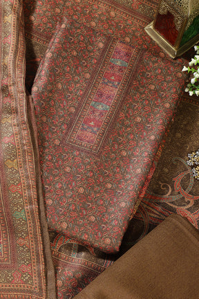 Brown Pashmina Floral Printed Unstitched Suit Material