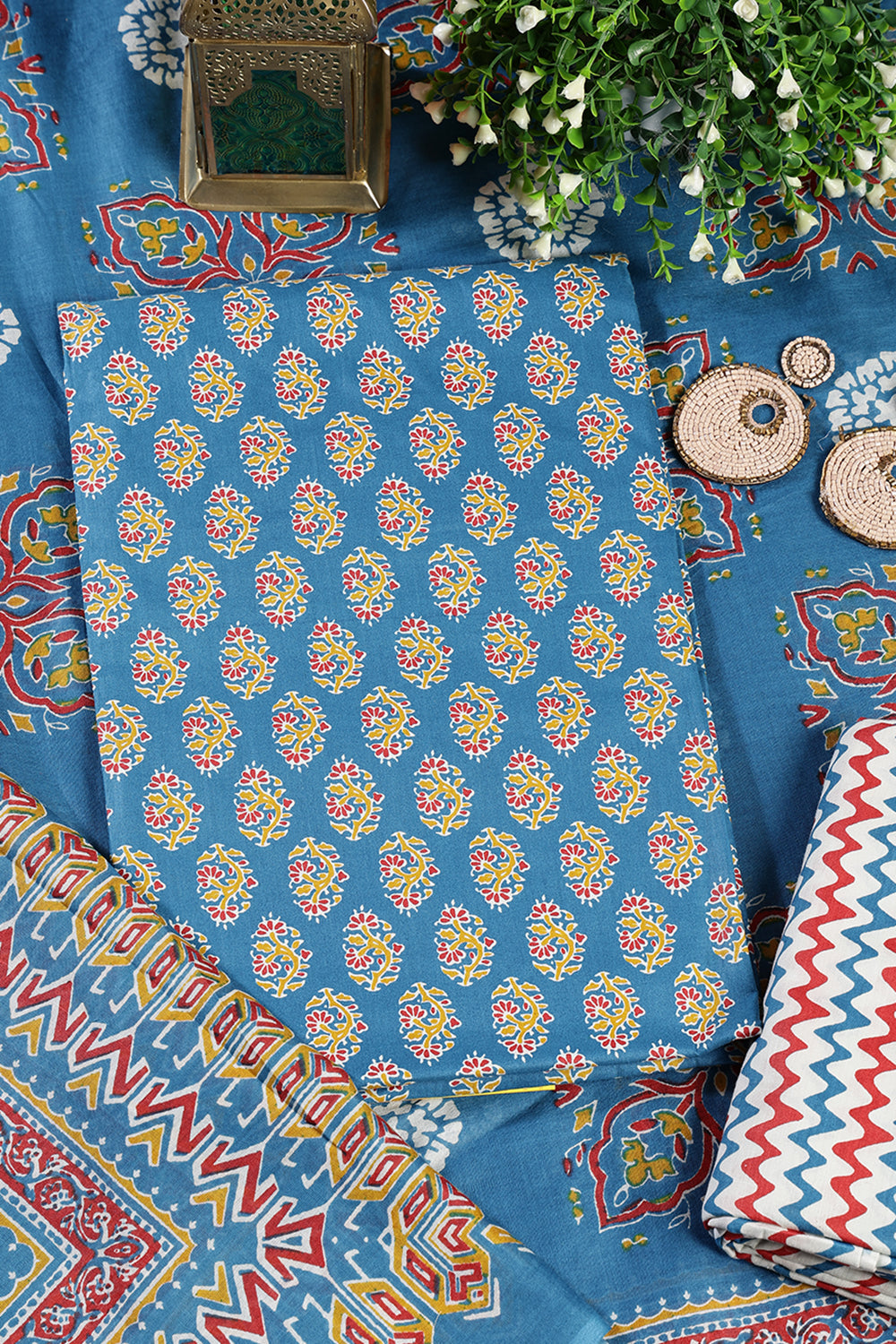 Blue Poplin Cotton Printed Unstitched Suit Material