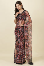 Black Floral Printed Chiffon Saree