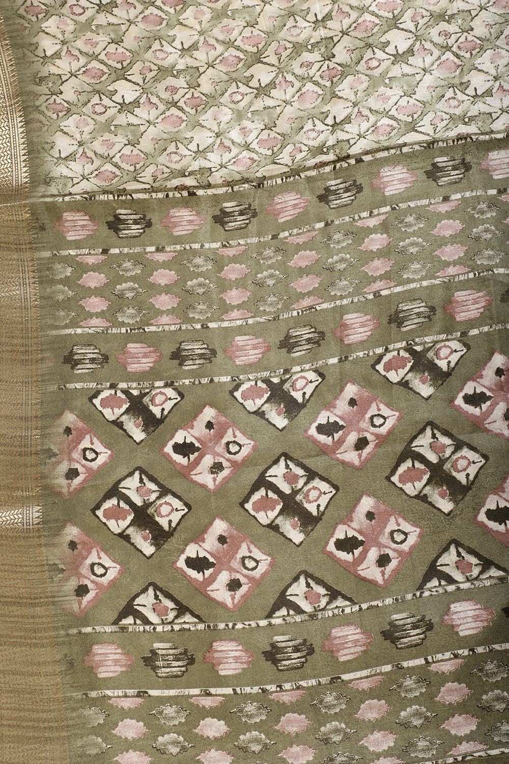 Sage Green Color Cotton Silk Abstract Printed Saree