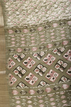 Sage Green Color Cotton Silk Abstract Printed Saree