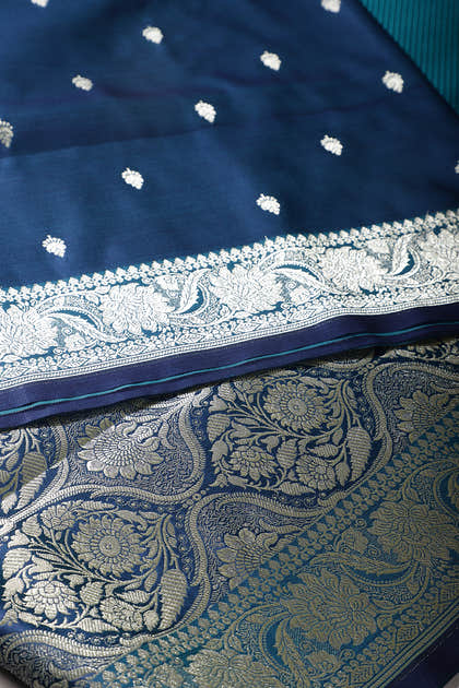 Nile Blue Banarsi Silk Zari Woven Saree
