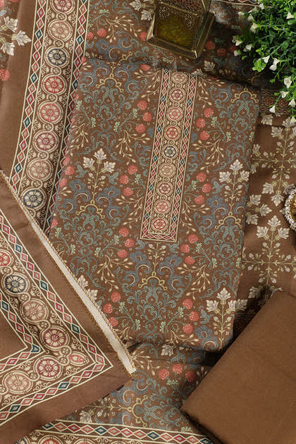 Olive Green Digital Printed Pashmina Unstitched Suit Fabric
