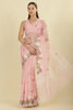 Pink Kota Cotton Floral Resham Embroidered And Zari Woven Saree