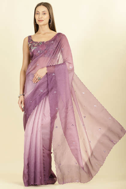 Ombre Mauve Organza Saree With Mirror Work