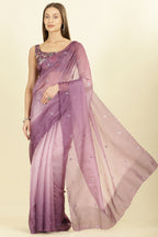 Ombre Mauve Organza Saree With Mirror Work