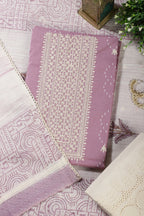 Mauve Colour Cotton Printed & Resham Neck Embroidered Unstitched Suit