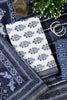 Navy And White Cotton Floral Block Print & Zari Border Unstitched Suit Material