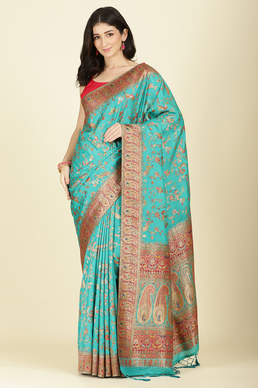 Teal Silk Madhubani Woven Saree