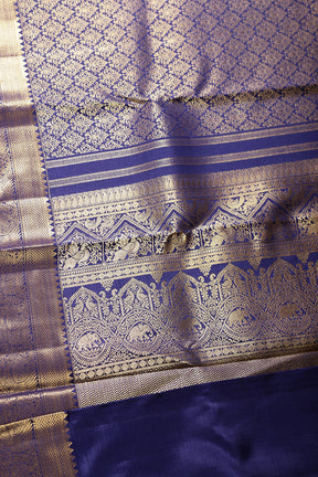 Navy Color Kanjivaram Pure Silk Handloom Gold Zari Saree with Paisley Motifs