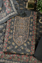 Grey Muslin Printed Unstitched Suit Fabric
